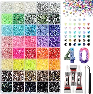 40 Colors Bedazzling Kit, 30000 Pcs 3mm Resin Jelly Rhinestones | Flatback gems, with B7000 glue, tweezers and pickup pen, for nail art, clothing, shoes, phone cases and diamond art crafts