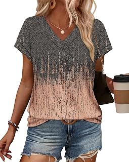 Womens T Shirts V Neck Cap Sleeve Summer Tops Basic Women Blouses Beach Vacation Spring Clothes