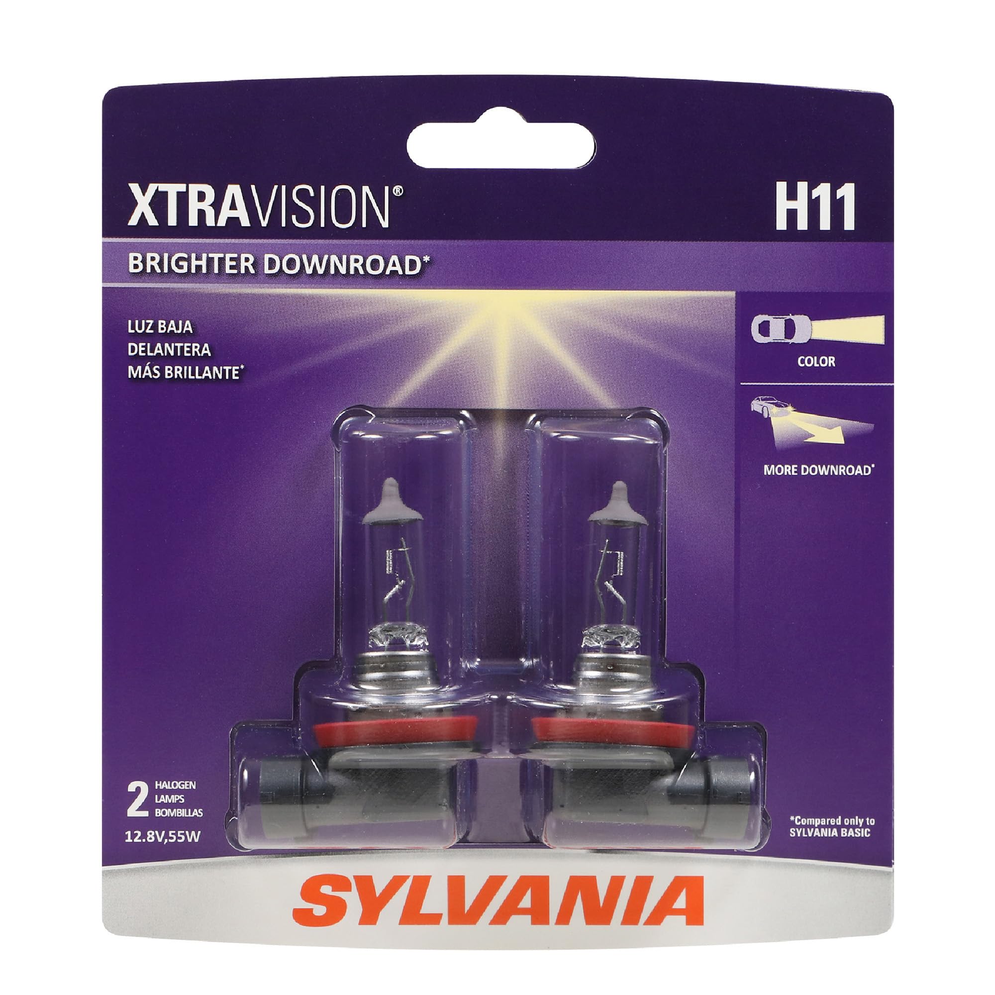 SYLVANIA H11 XtraVision Halogen Headlight Bulb, High or Low Beam, 2 Bulbs | Brig