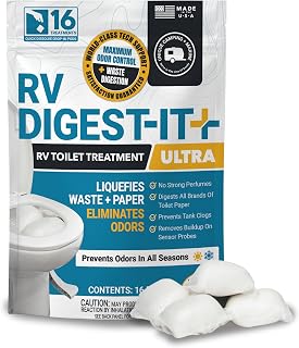 Unique RV Digest-It Ultra Drop-In Pods RV Tank Treatment, 16 Count | Strong odor control &amp; fast waste/toilet paper digestion; premeasured routine RV holding tank treatment