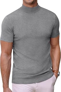 COOFANDY Men's High Collar Short Sleeve Half Collar Slim Fit Basic Top