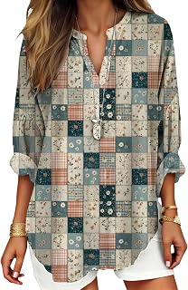 DMOYALA Womens Tops Dressy Casual Long Sleeve V Neck Tunics Plus Size Boho Floral Shirts 2026 Fashion Spring Clothing