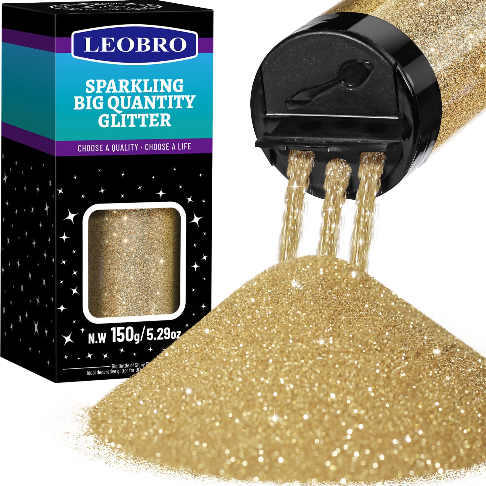 LEOBRO Champagne Gold Glitter, 150g/5.29oz Gold Fine Glitter for Resin, Crafts, 