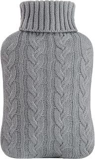 samply Hot Water Bottle with Knitted Cover, 2L Hot Water Bag for Hot and Cold Compress, Hand Feet Warmer, Neck and Shoulder Pain Relief, Gray