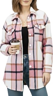 NY Threads Chemise en flanelle à carreaux pour femme - Tenue d'automne décontractée boutonnée à manches longues - Veste décontractée pour femme