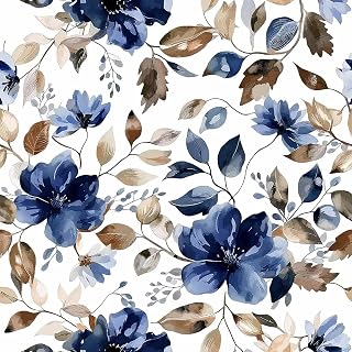 Modern Blue Floral Peel and Stick Wallpaper 17.7" x 124"