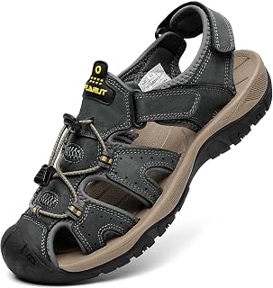 FLARUT Mens Sport Sandals, Outdoor Hiking Sandals Closed Toe Lightweight Leather Casual Trainers