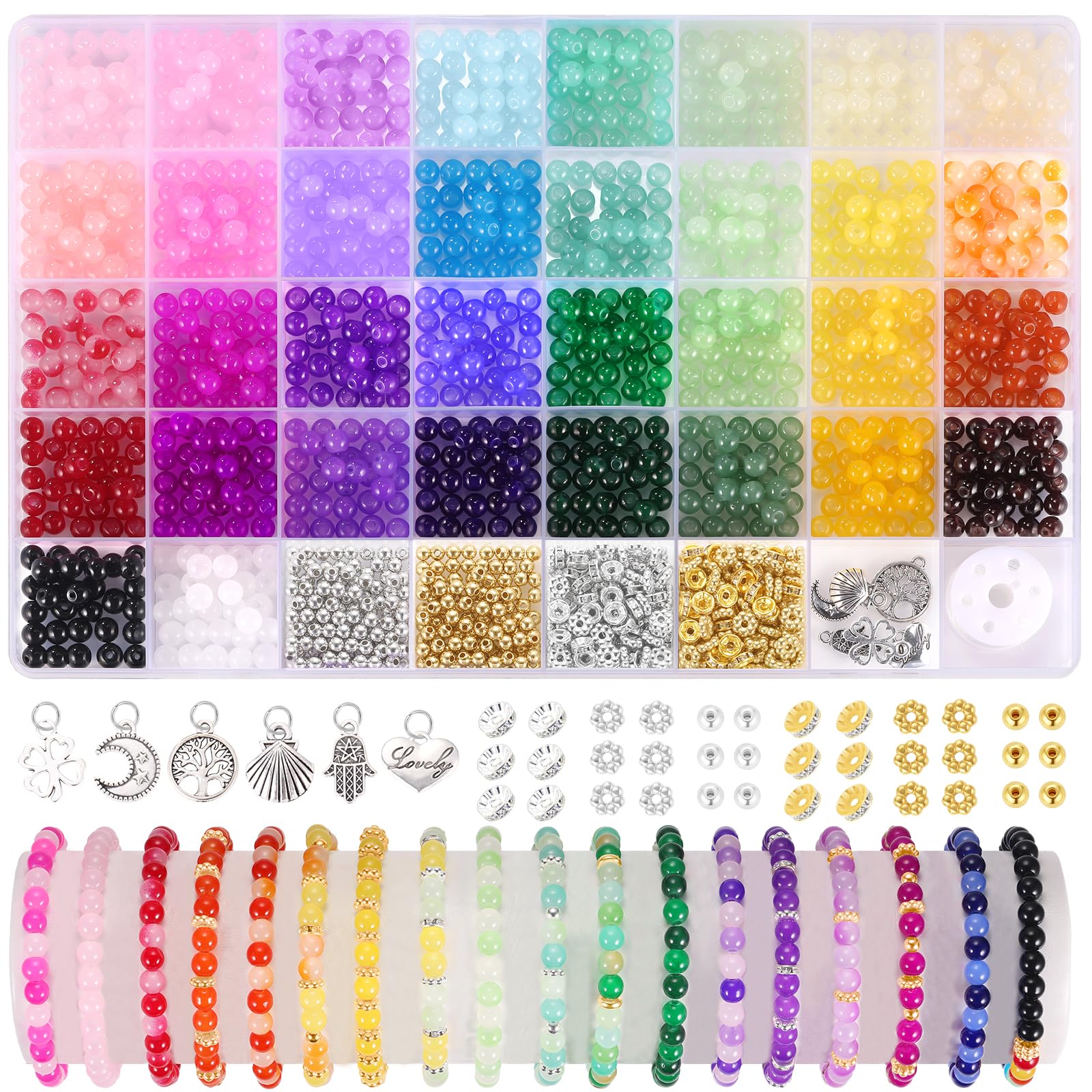 Funtopia 1400pcs+ Beads for Bracelets, 34 Colors 6mm Round Glass Beads | Bracele