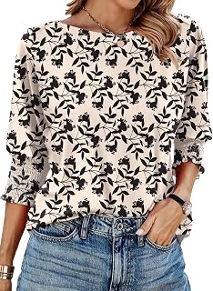 IECCP Women's 3/4 Sleeve Top Summer 2025 Fashion Trendy Boat Crew Neck Smock Work Elegant Casual T Shirt Blouses