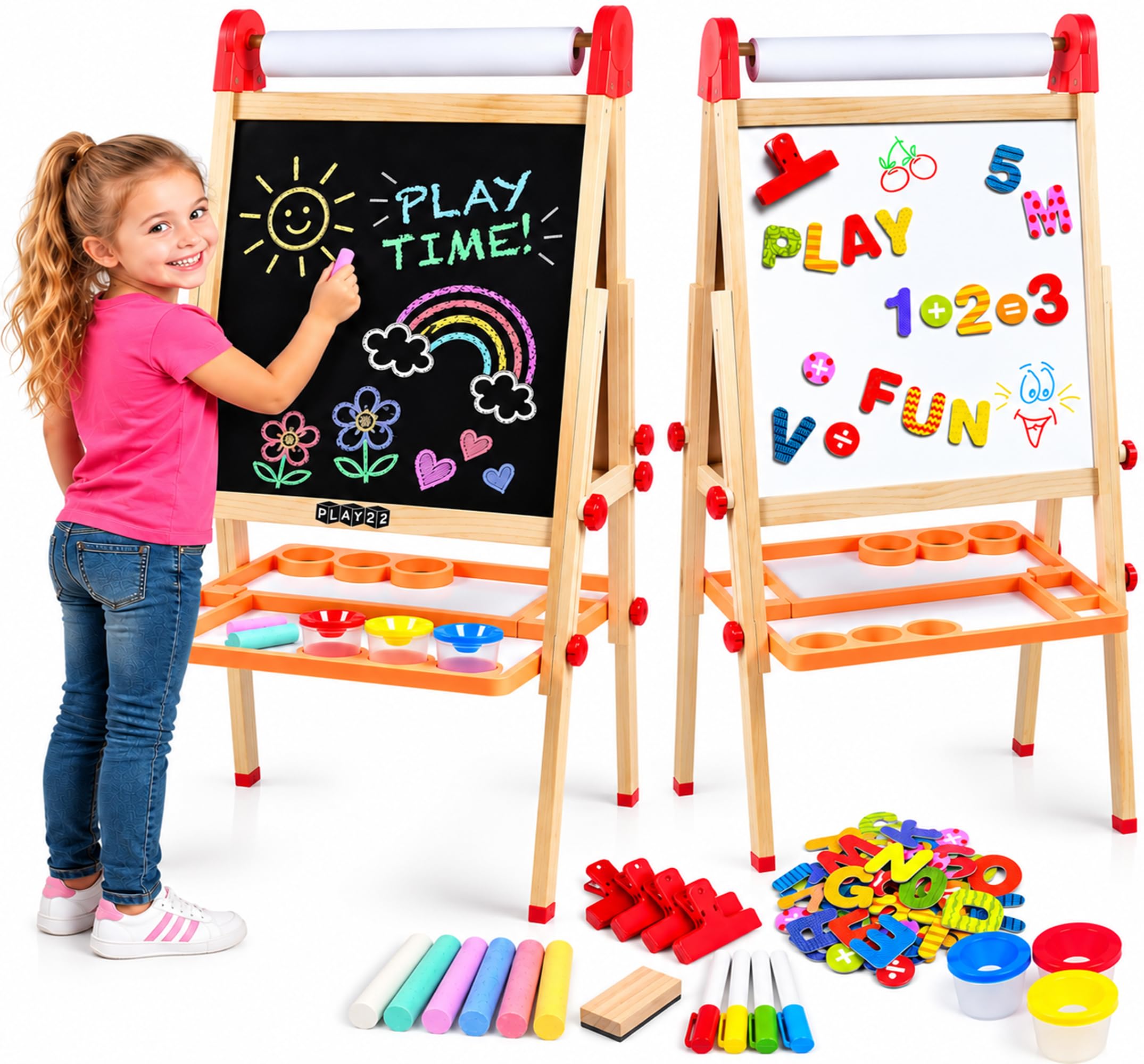 Wooden Art Easel for Kids – Adjustable, Foldable, Chalkboard & Whiteboard | Adju