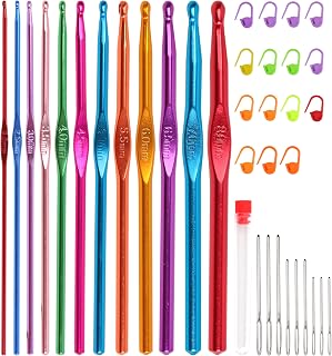 Crochet Hooks Set, 37 Pieces Crochet Hooks, Colorful Aluminum Crochet Hooks with Large Eye Needles and Marking Points for Arthritic Hands, Ideal for Knitting Knitting Gift for Women