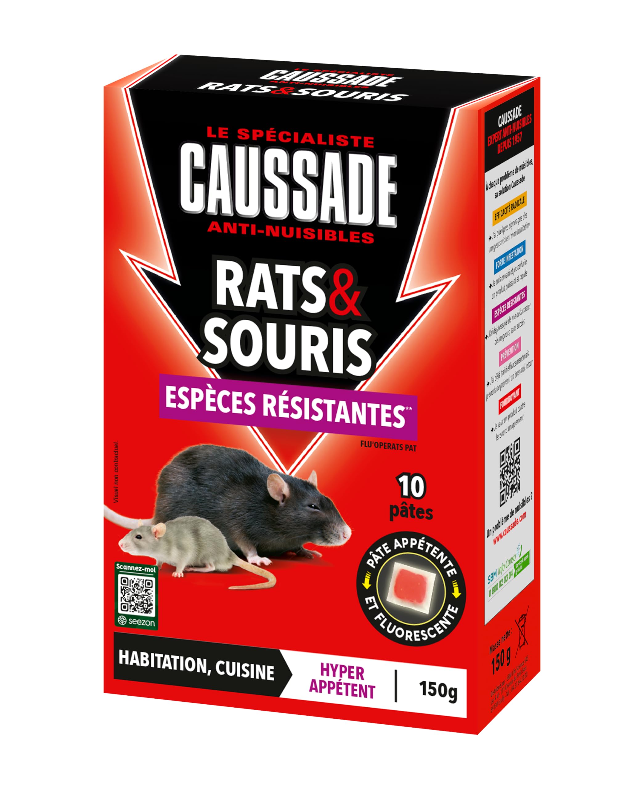 CAUSSADE Anti-Rats & Mice - 10 Sachets of Fluorescent Pastes - 150 g | Radical E