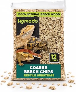 Komodo Coarse Beech Chips Substrate for Reptile Cage Vivarium Habitat Premium Natural Non Toxic Durable Long Lasting Moisture Control Bedding - 12L