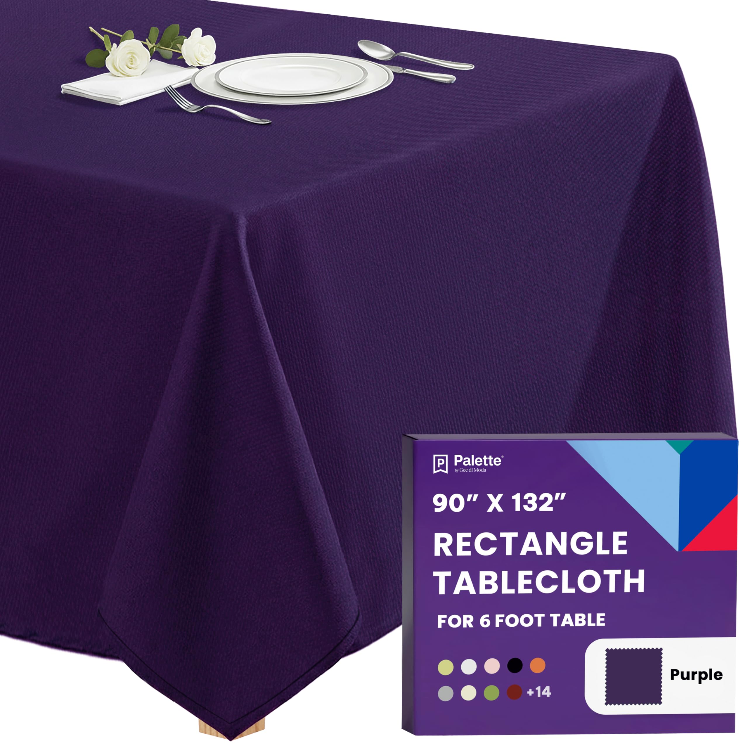 Gee Di Moda Rectangle Tablecloth 90 x 132 Inch Purple for 6 Foot Floor Drop Tabl