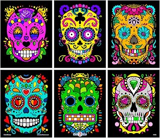 Stuff2Color Sugar Skulls Fuzzy Velvet Halloween Coloring Posters (Day of The Dead and Dia de Los Muertos) - 6 Pack - Great Halloween Arts and Craft Activity for Kids, Families, Teens and Adults