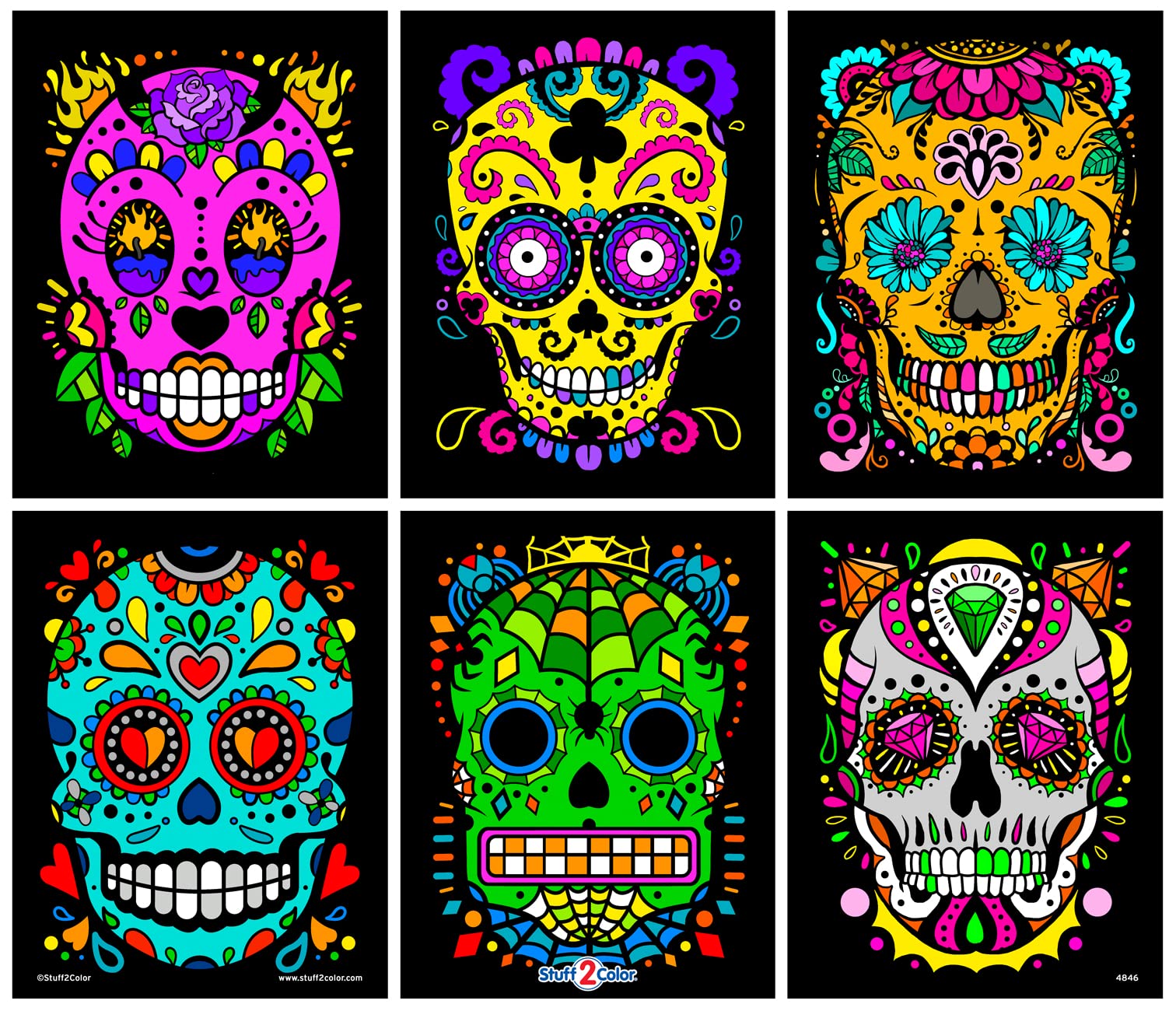 Stuff2Color Sugar Skulls Fuzzy Velvet Halloween Coloring Posters (Day of The Dea