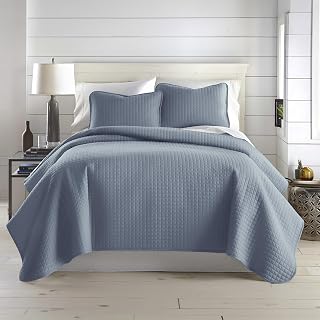 Oversized Twin Quilt Set with 1 Quilted Pillow Sham, Slate Blue Quilts