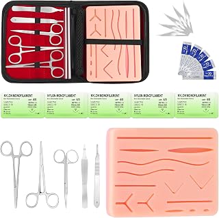 Spectabilis Silicone Practice Pad Kit for Practice | 240g silicone suture pad with 14 practice patterns, 5 practice sutures, reusable tools, 5 practice blades and storage pouch