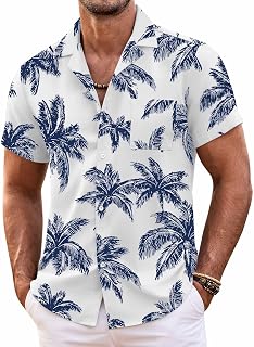COOFANDY Men's Hawaiian Shirt Short Sleeve Floral Button Down Shirts Summer Tropical Beach Shirts with Camping Collar