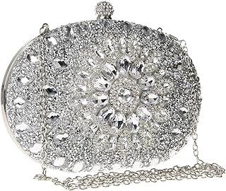 Rhinestone Sequin Clutch Purse Oval Evening Bag with Chain Strap
