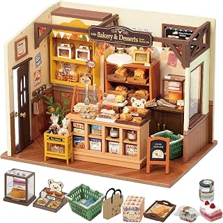 Rolife Bakery Shop DIY Miniature Dollhouse Kit Creative Gift for Adults | 1:18 Scale Becka's Baking Tiny House with LED Light, Wooden 3D Puzzle Model Kit, Diorama Craft Set for Home Decor Display