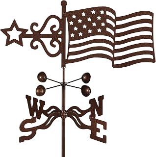 EZ Vane Steel USA Flag Weathervane with Wind Cups — Garden Mount | Handcrafted in USA, Antique Copper Finish, Metal Mount with Durable Triple Powder Coating, Easy Installation, Built to Last