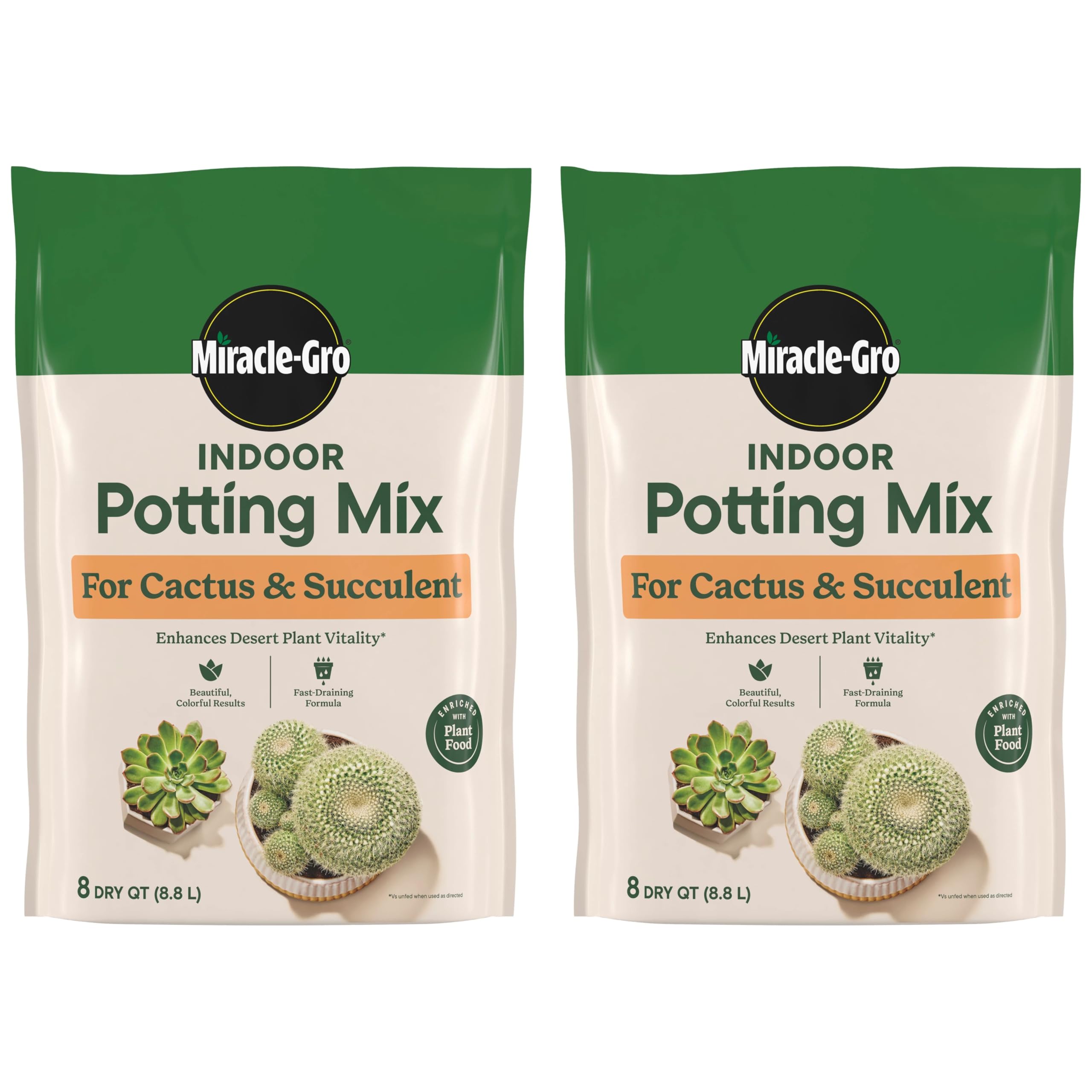 Miracle-Gro Indoor Potting Mix for Cactus & Succulent, 8 qt. (2-Pack) | Fast-Dra