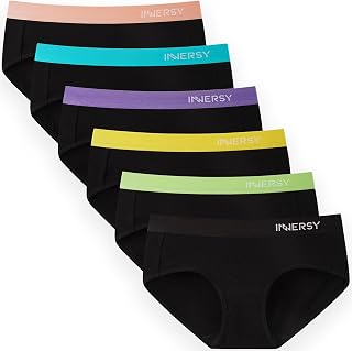 INNERSY 6 Pack Teen Girls Soft Cotton Underwear Sports Waist Comfortable Briefs (Teenager 10-16 Years)