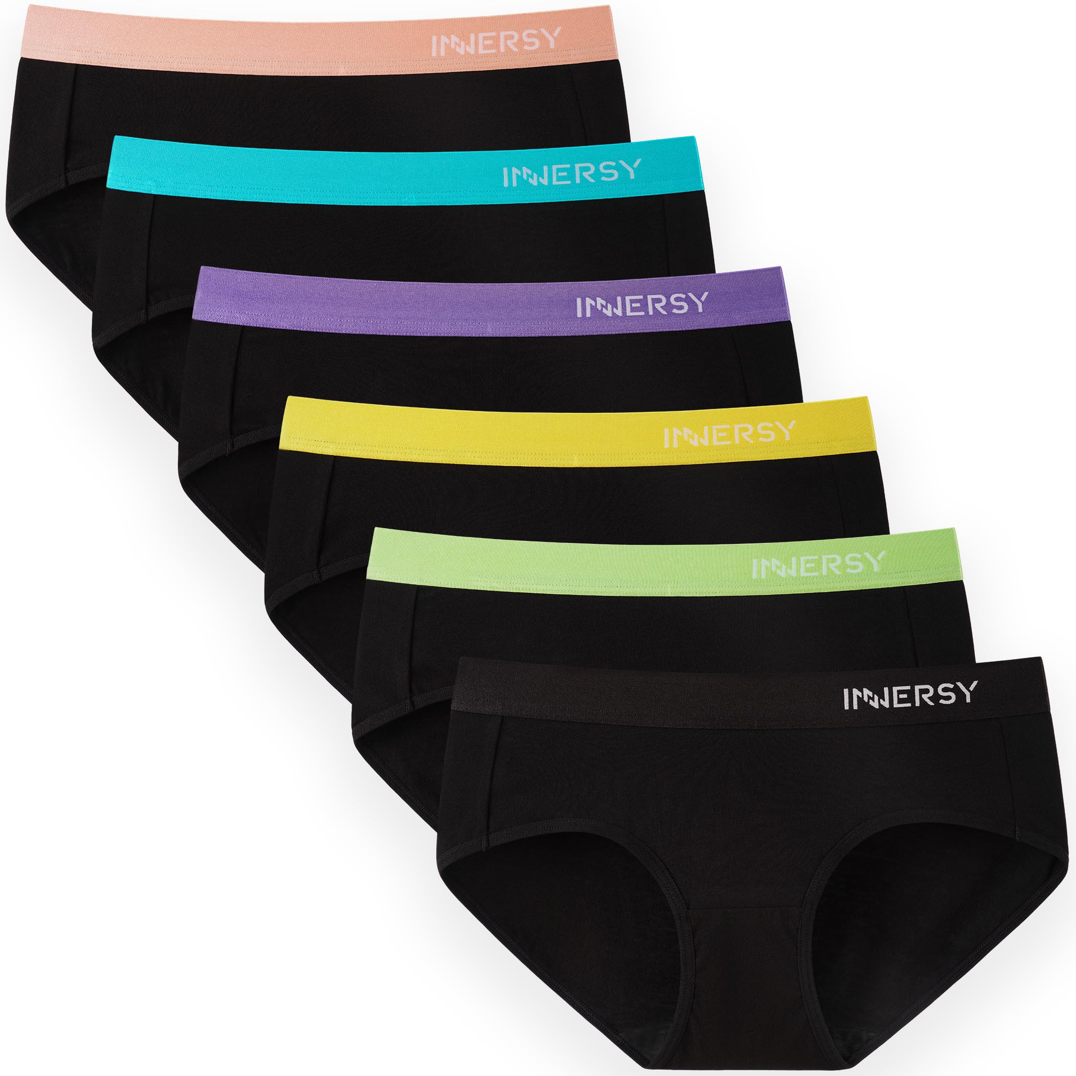 INNERSY 6 Pack Teen Girls Soft Cotton Underwear Sports Waist Comfortable Briefs 