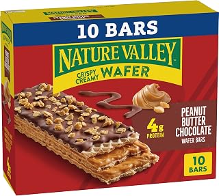 Nature Valley Creamy Wafer Bars, Peanut Butter Chocolate, 13 oz, 10 ct | 4g Protein, Crispy Wafers with Peanut Butter Filling, Chocolatey Coating, Crunchy Topping, No Artificial Flavors or Colors