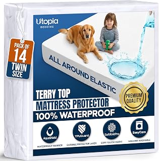 Waterproof Twin Size Mattress Protector 14 Pack fits Upto 15" Deep Pocket
