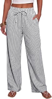 NONSAR Women's Striped Cotton Leisure Lightweight Trousers with Pockets