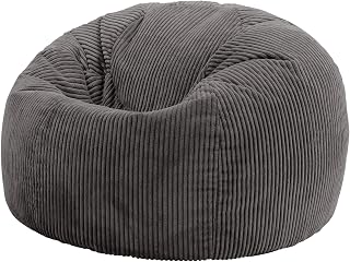 icon Kingston Cord Bean Bag with Filling Included, Grey | Made in the UK, Adult Beanbag, Comfy Chair, Soft Corduroy Fabric, Floor Chair For Lounge and Bedroom
