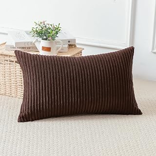 Decorative Throw Pillow Covers Cozy Solid Corduroy Square Cushion Cases Striped Cushion Cases for Couch Sofa Bedroom Car 16x24 Inch Brown