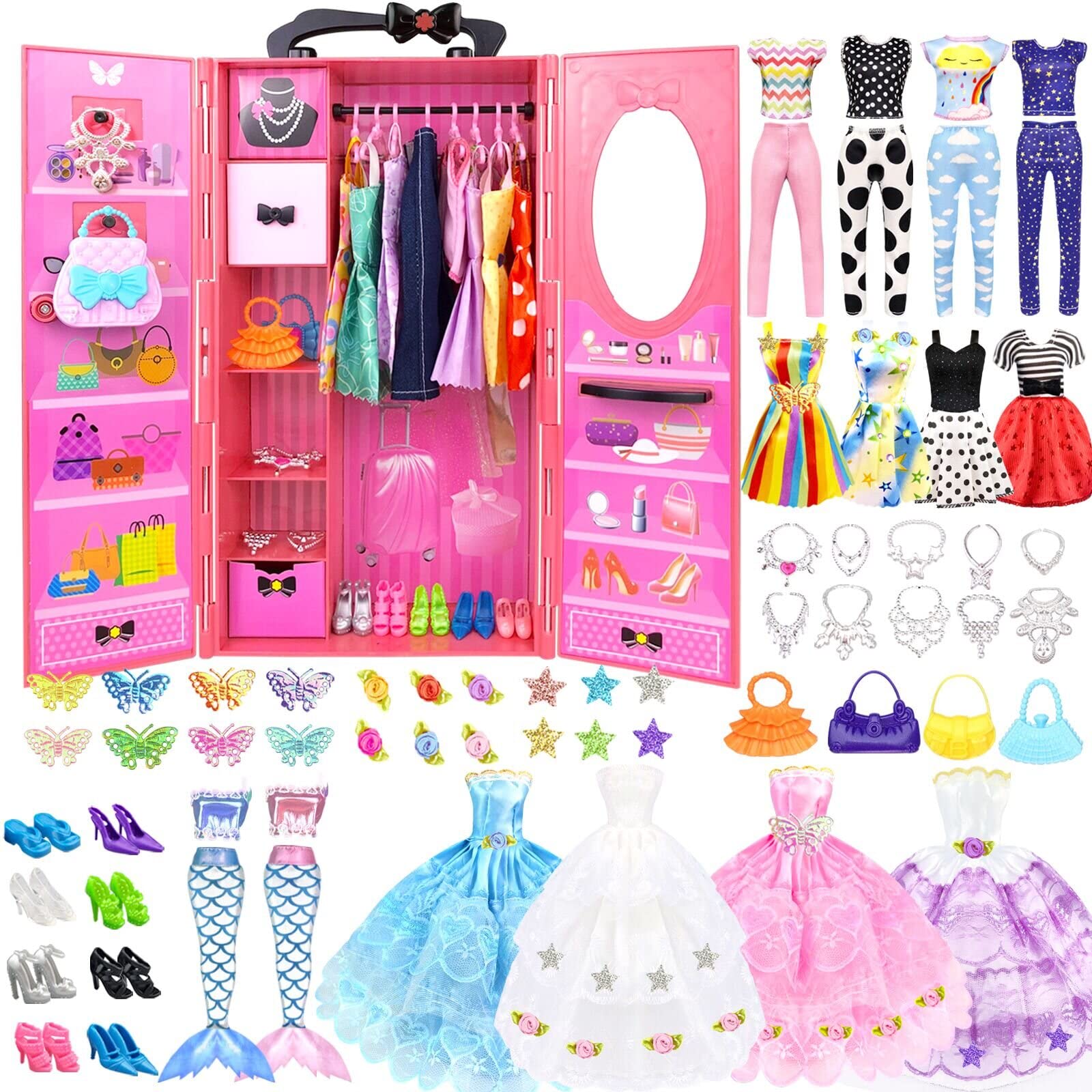 84 Pack Doll Clothes and Accessories with Doll Closet for 11.5 Inch Doll Fashion