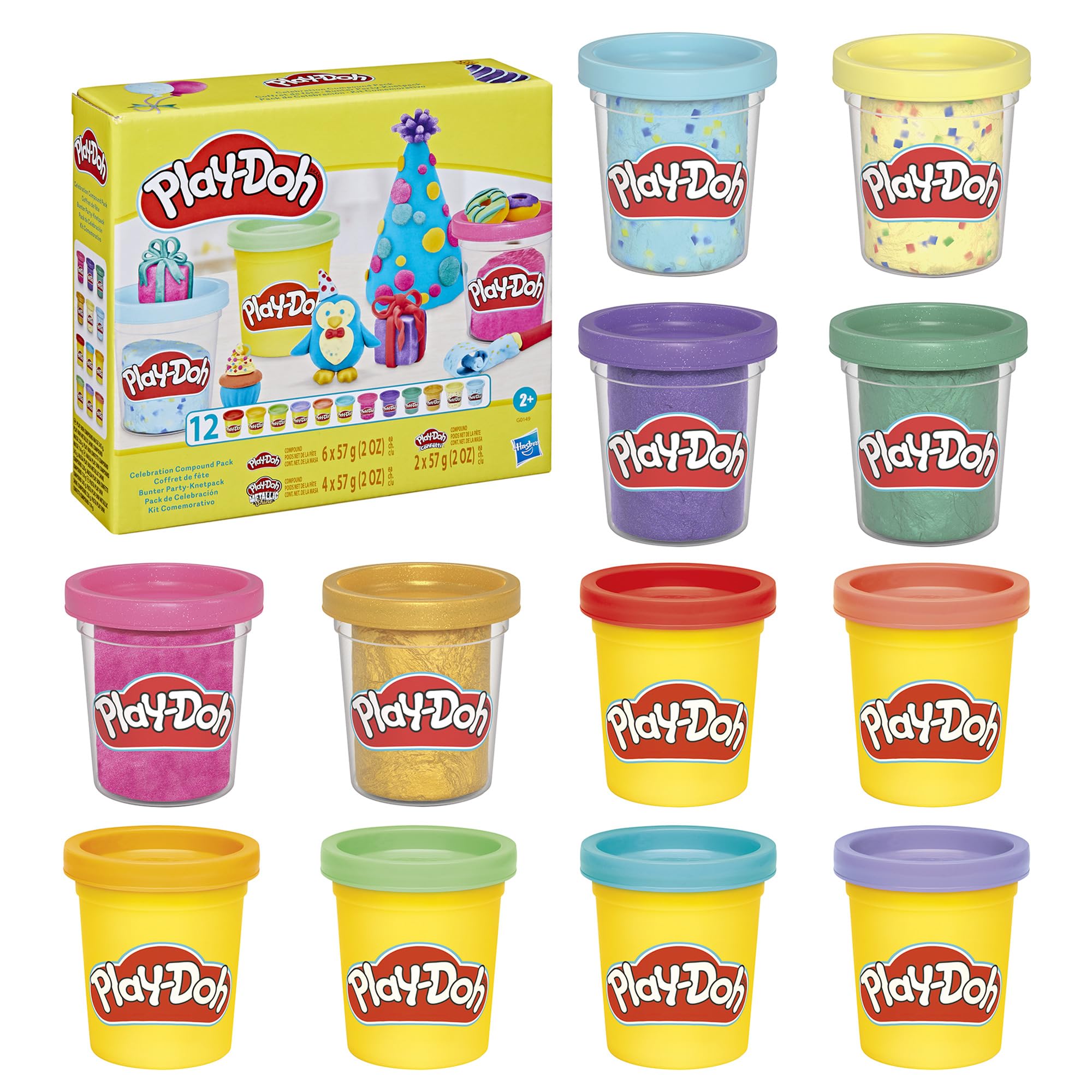 Play-Doh 12 Pack Celebration Compound, Includes Confetti & Metallic Shine, Assor