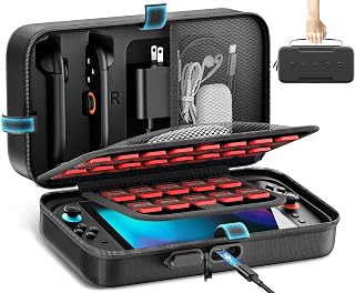 Gersker Switch 2 Carrying Case Compatible with Nintendo Switch 2 (2025)/ Original/ OLED Console, Hard Shell Protective Bag, Travel Carrying Case Charge Inside for 26 Game Cards, Black