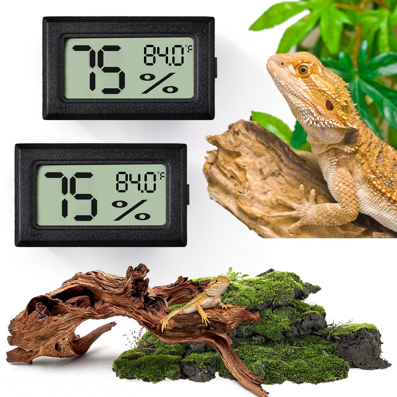 Reptile Thermometer and Humidity Gauge,2PCS Digital Hygrometer Adhesive Reptile 