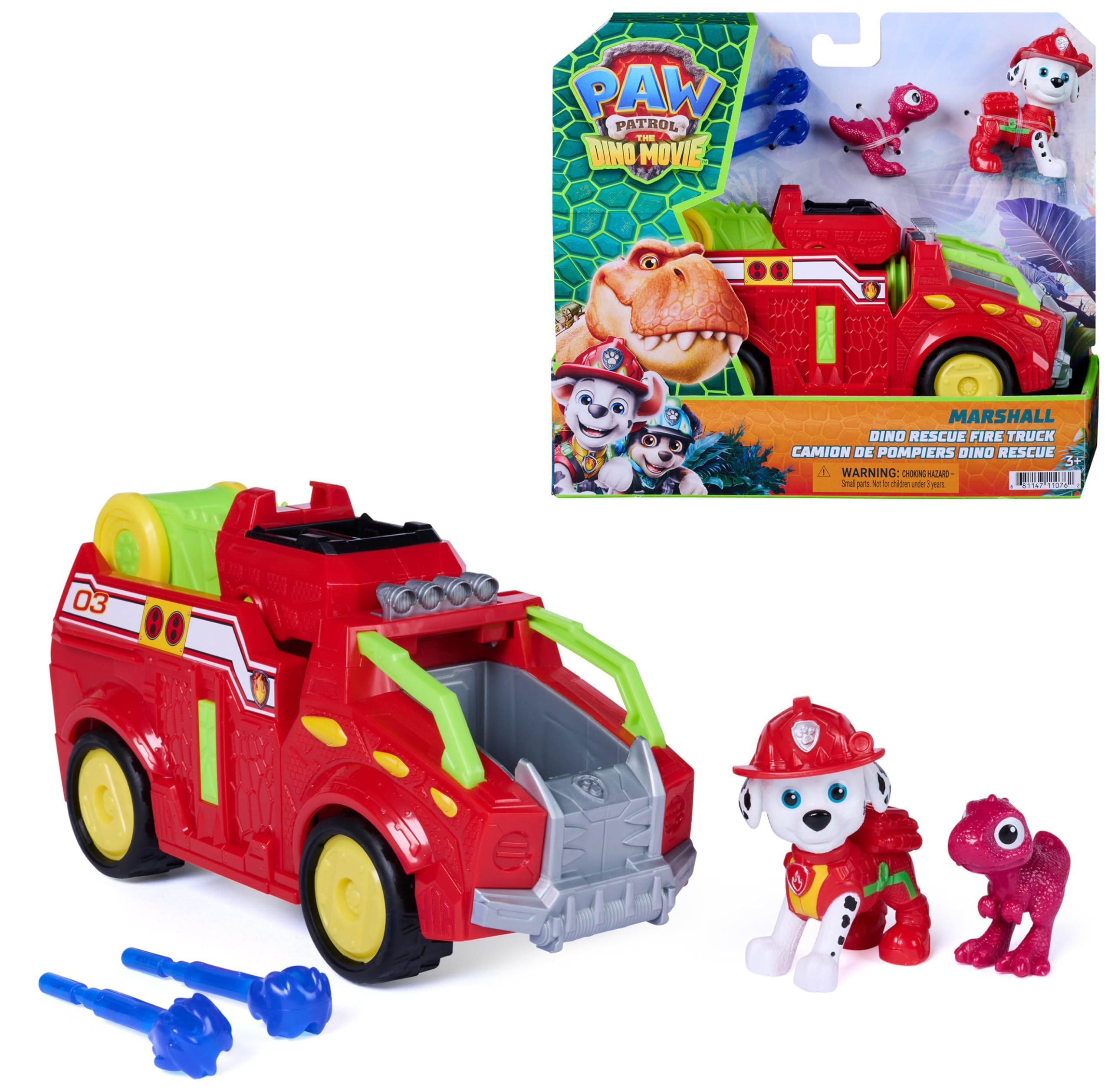 Paw Patrol The Dino Movie Marshall Dino Rescue Firetruck Toy Vehicle | 8-Inch Di