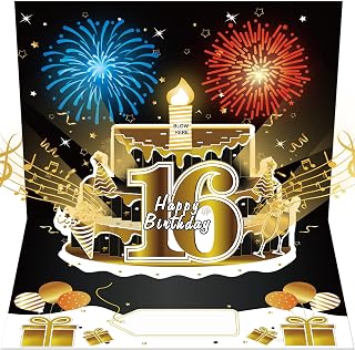 Sweet 16th Birthday Music Card Gifts Pop Up 3D Cake Firework Light