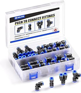 TAILONZ 1/4" Push to Connect Fittings Splitters+Elbows+Tees+Straight 40Pcs | Plastic,Blue,for PU/Nylon/PE,Pneumatics,Airlines,Factories,Workshops,Industrial,Automation,Repair,Machinery,Assembly,Robotics