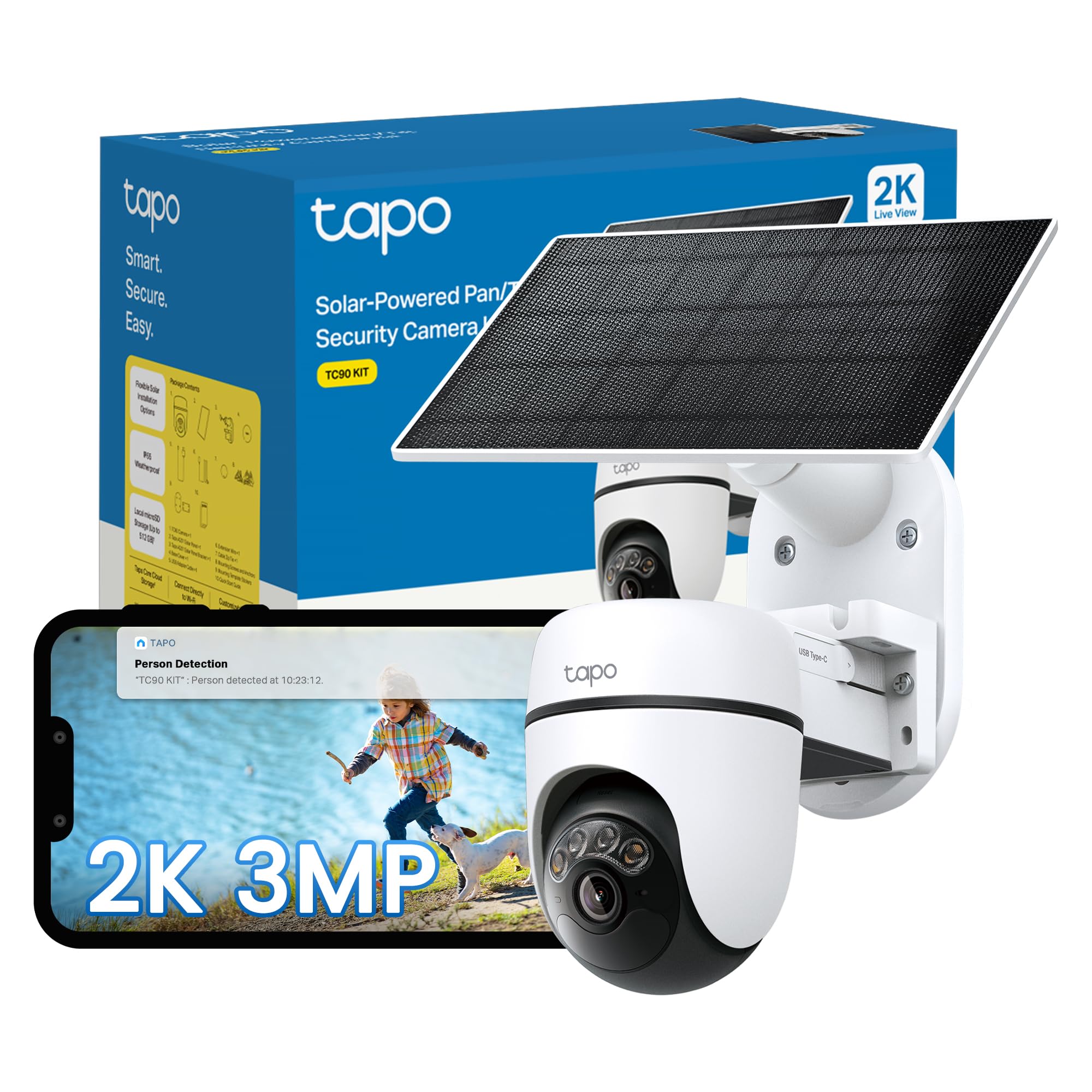 Tapo TC90 KIT 2K 3MP Solar Pan/Tilt Outdoor Security Camera Wireless | 360° AI T