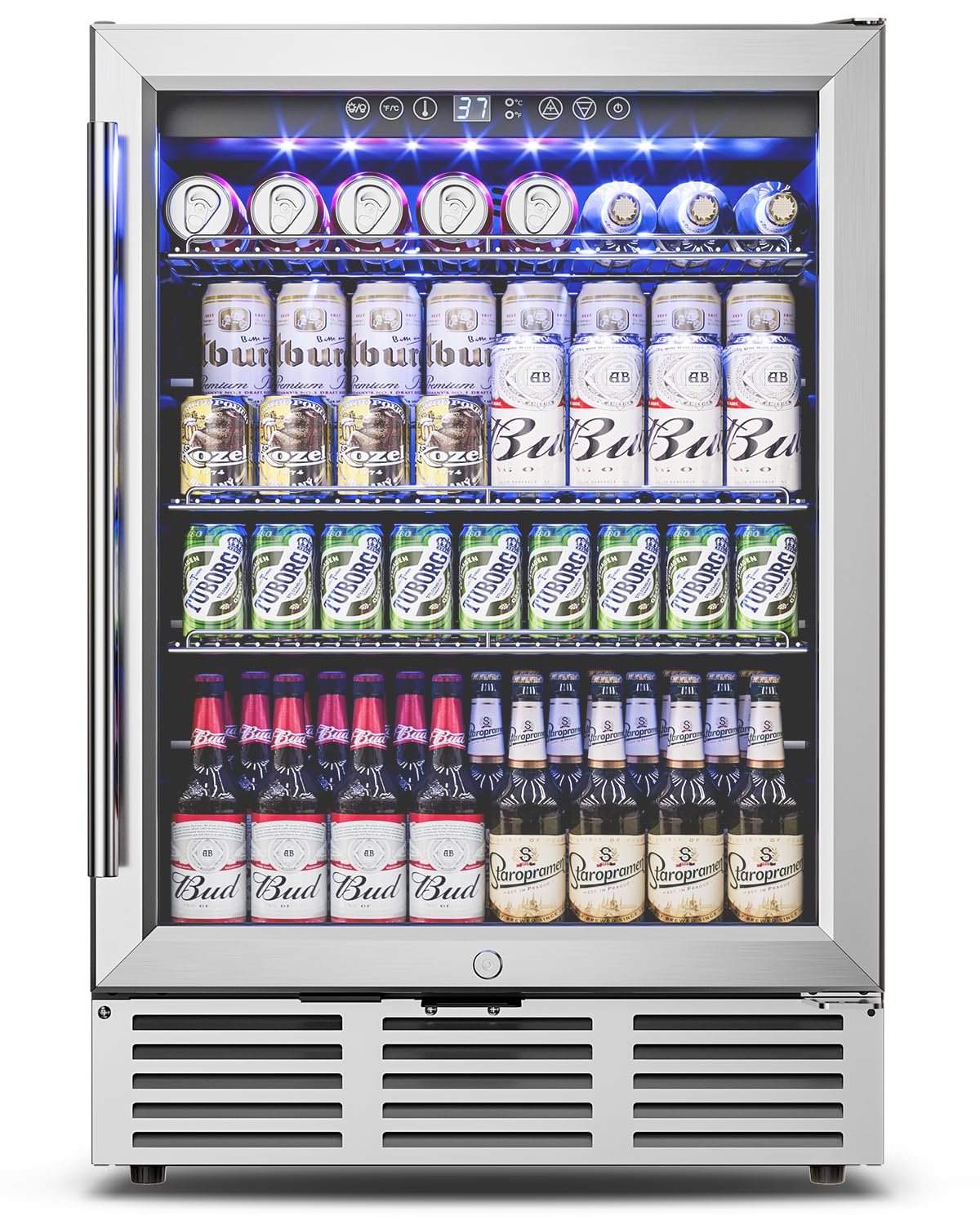Feelfunn 24 Inch Beverage Refrigerator Under Counter,180 Cans,Silver | 37-65°F,G