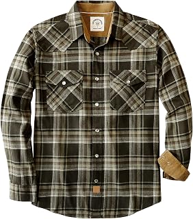 Dubinik® 6oz Men's Western Cowboy Flannel Shirt Long Sleeve Plaid Vintage Snap Button Casual Double Pocket