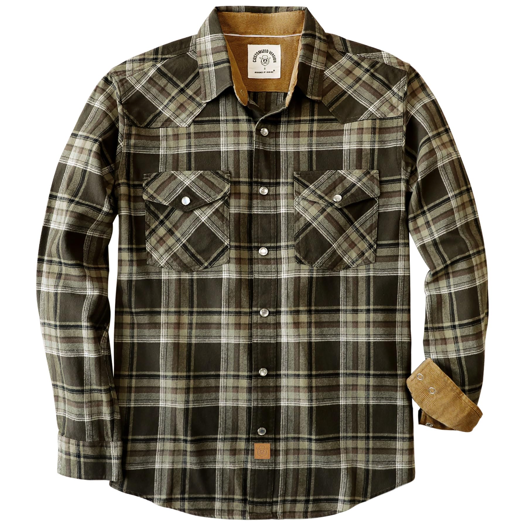 Dubinik® 6oz Men's Western Cowboy Flannel Shirt Long Sleeve Plaid Vintage Snap B
