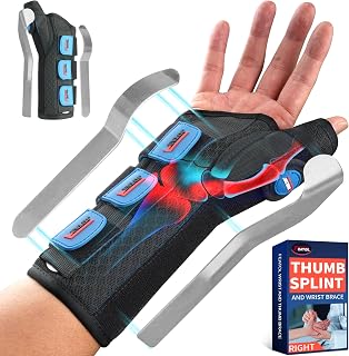 FEATOL Thumb Spica Splint Wrist Brace for De Quervain's & Carpal Tunnel | 2 removable metal stays; for tendonitis, arthritis, trigger thumb; night & day support; for women & men; right hand, S/M