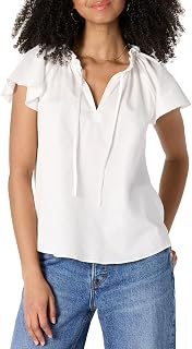Amazon Essentials Women's Casual Ruffle Sleeve Cotton Satin Blouse