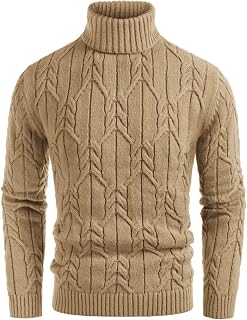 GRACE KARIN Mens Turtleneck Sweaters Cable Knit Twisted Pullover