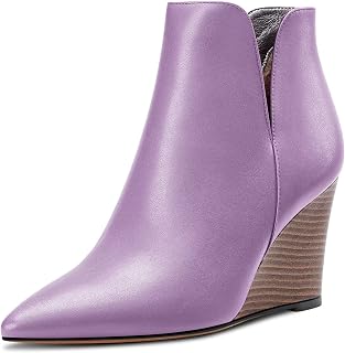 Saekcted Women's High Wedge Heel Closed Pointed Toe Ankle Boots Two-Piece Classic Slip-on Shoes