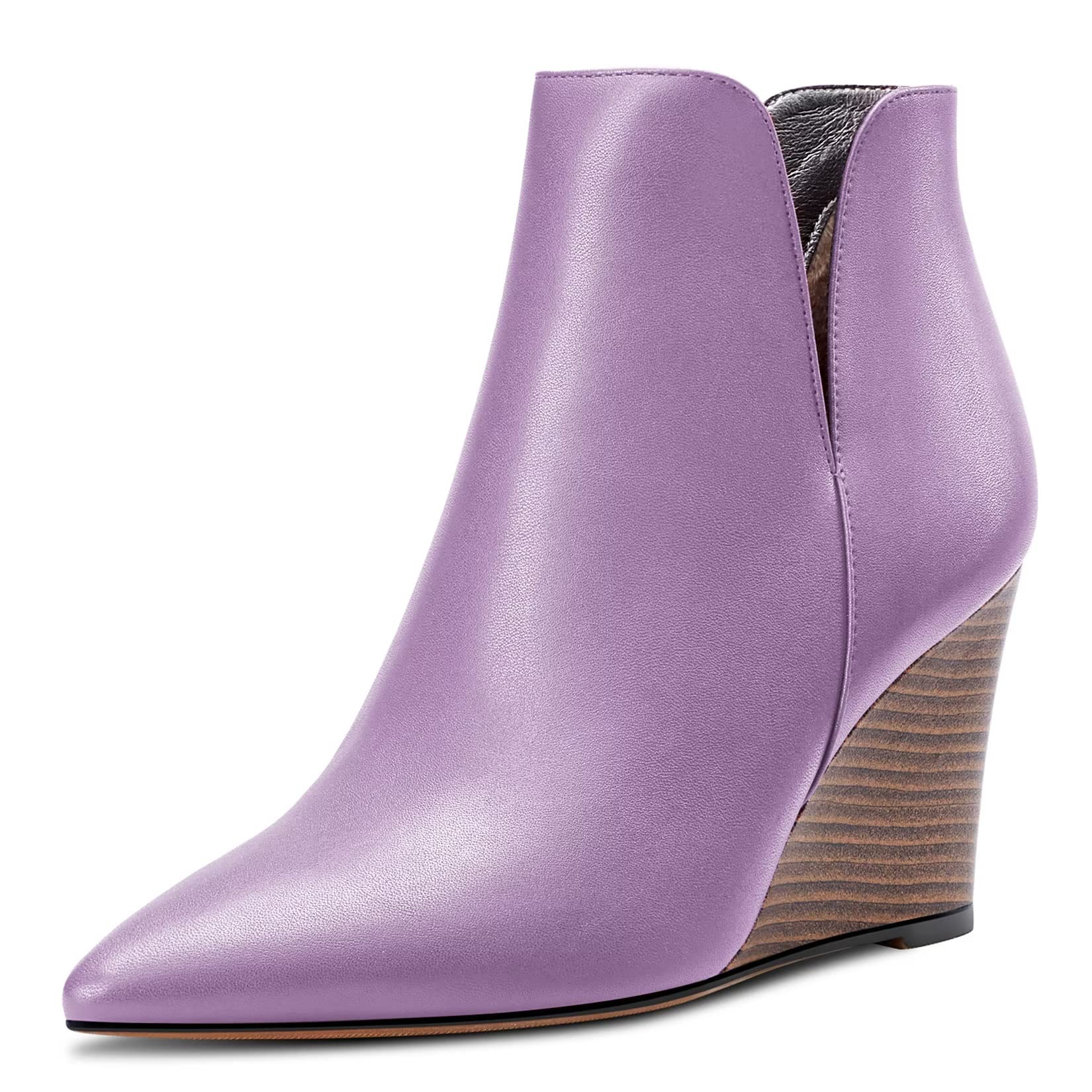 Saekcted Women's High Wedge Heel Closed Pointed Toe Ankle Boots Two-Piece Classi